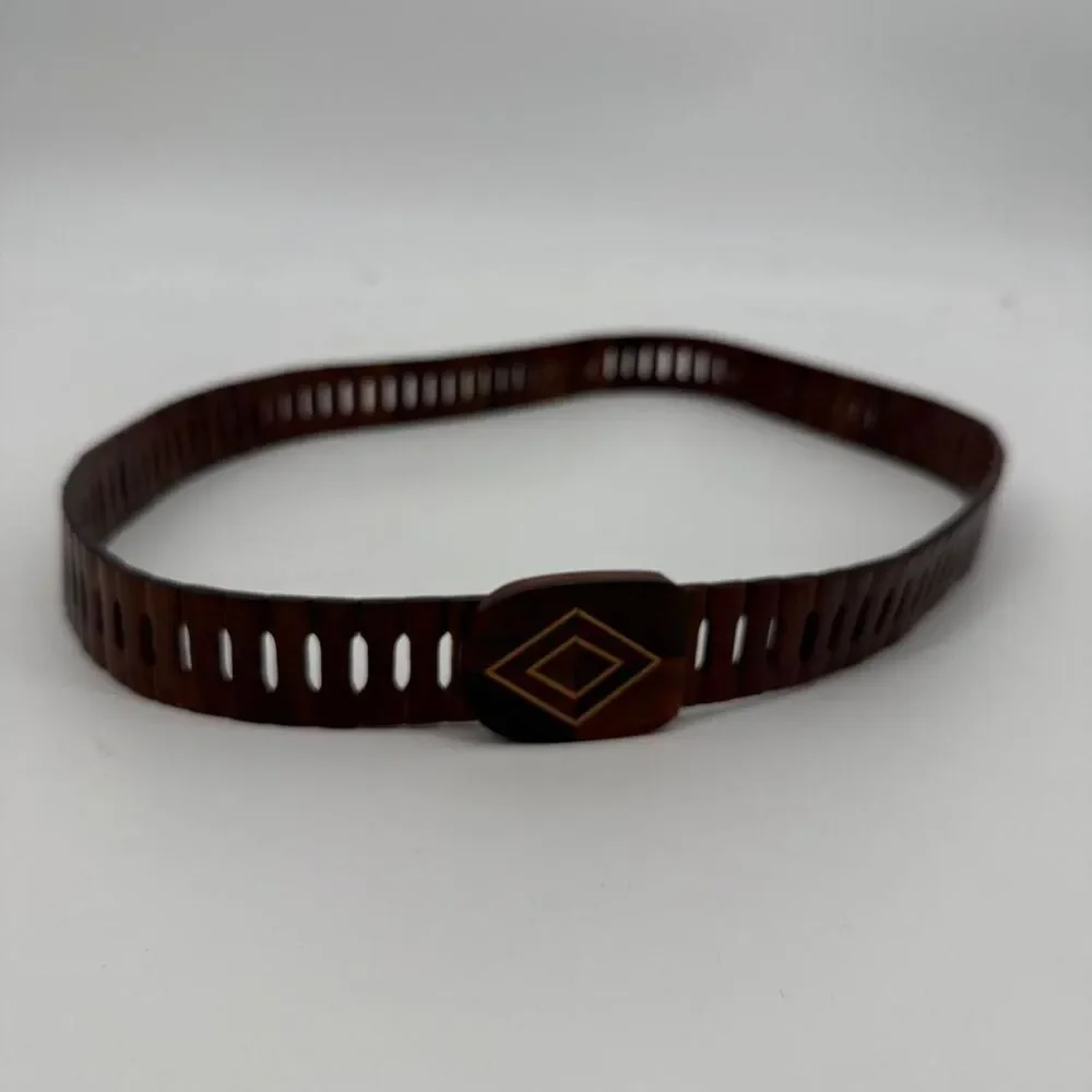 Vintage Wood Inlay Click Belt Diamond Size S-M Boho Western